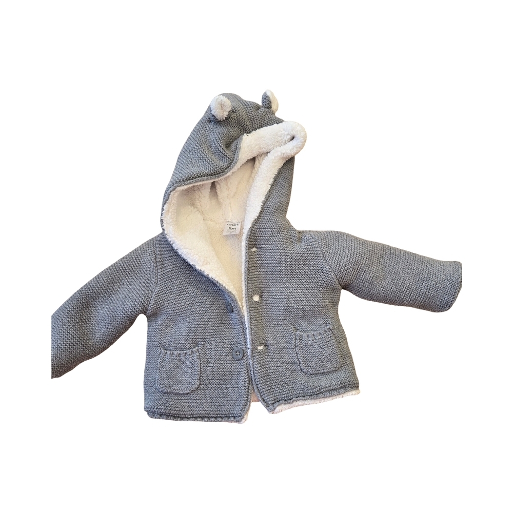 Carter's Cozy Gray Hooded Baby Sherpa Lined Jacket Size: 9M